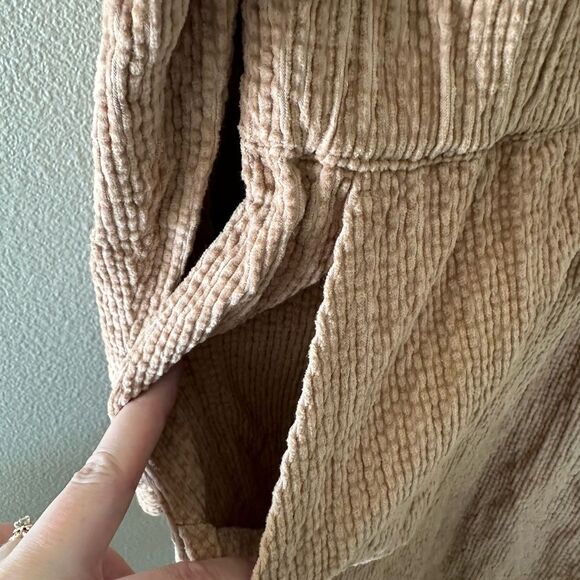 J Crew Zip Front Cinch Corduroy Tan Textured Long Sleeve Dress Size 24 - Picture 5 of 7